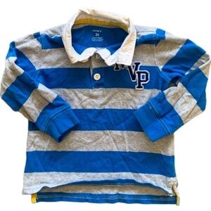 Carters MVP Blue & Gray Striped Long Sleeve Polo Shirt